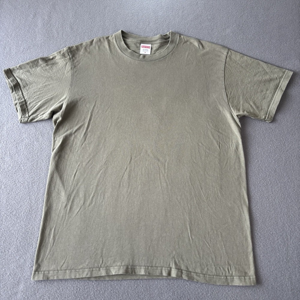 Vintage Y2K Supreme Blank T shirt Mens M USA Made Short Sleeve Green Faded Skate